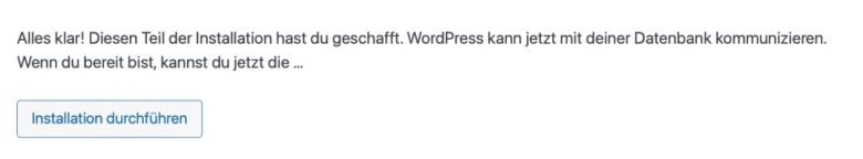 WordPress Installation - Datenbank erfolgreich verbunden.